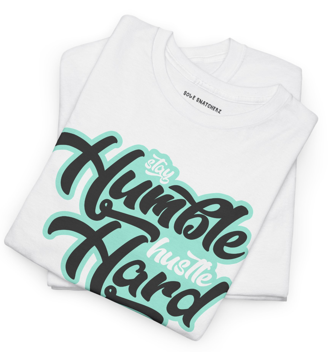 Stay Humble Hustle Hard Green Glow Tee White