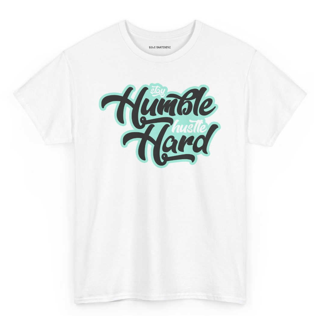 Stay Humble Hustle Hard Green Glow Tee White