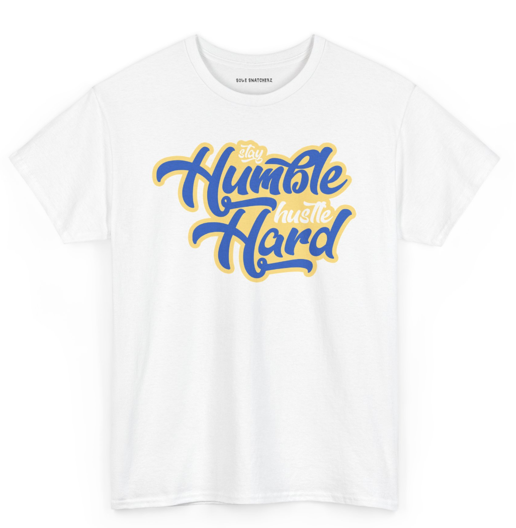 Stay Humble Hustle Hard Canary Tee White