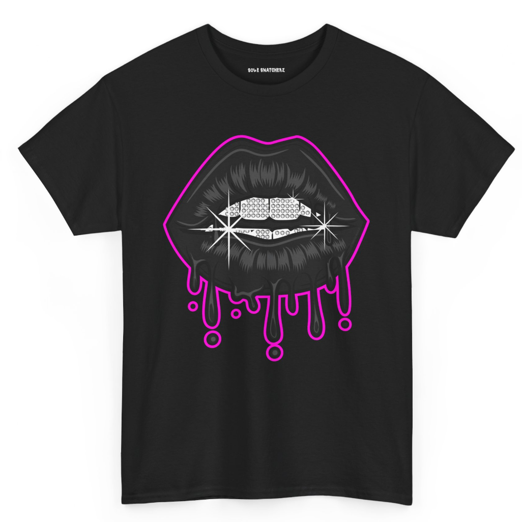 Sole Snatcherz Dripping Lips Pink Tee Black